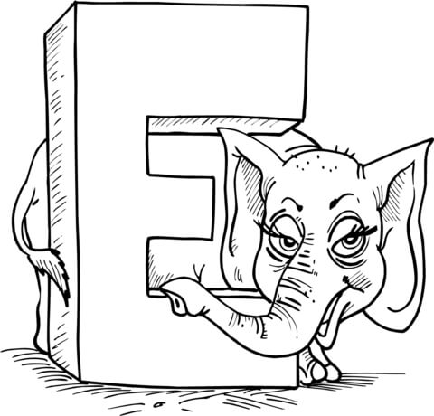 Letter E Is For Elephant From Learn English Alphabet  Letter Is For  Set Ii Coloring Page